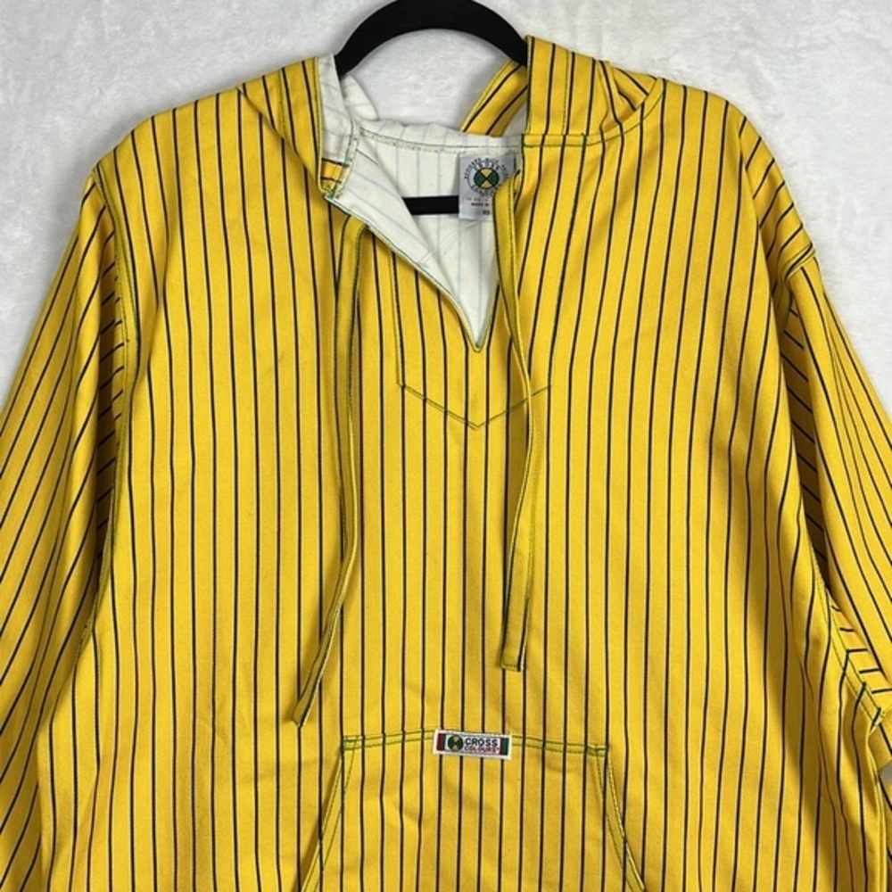 Cross Colours Yellow Black Pinstripe Twill Hooded Denim Poncho Baja Jacket - Picture 6 of 17
